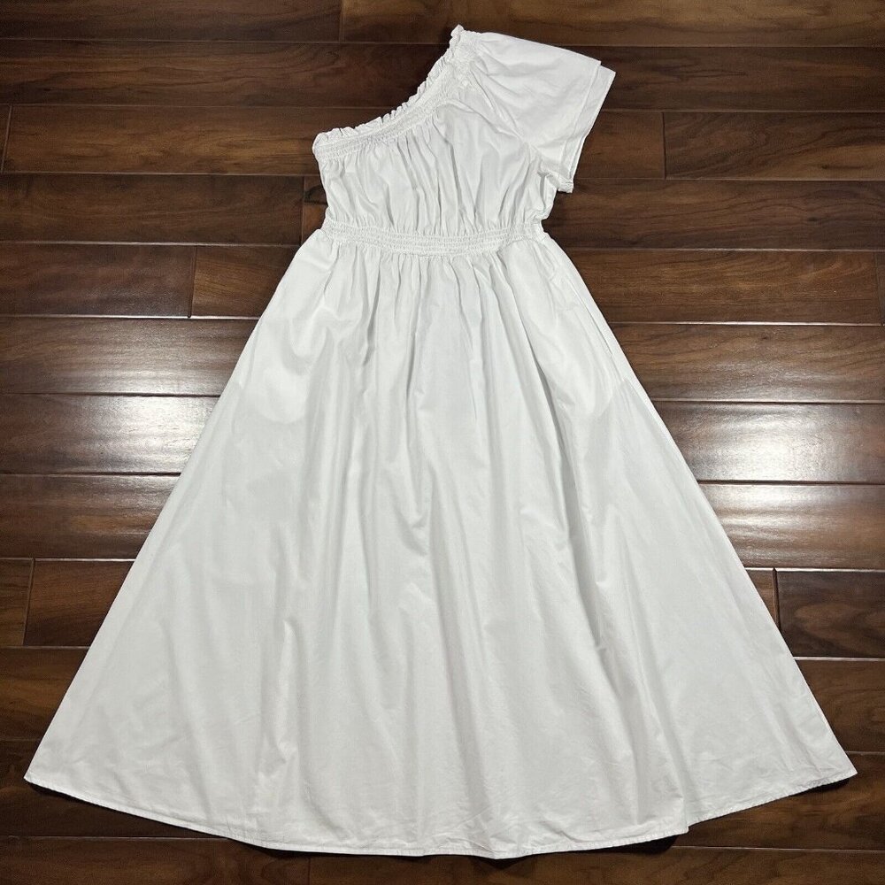 J.‎ Crew Size Medium White Smocked Cotton Poplin One Shoulder Dress BR403